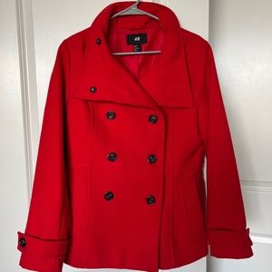 H&M Womens Red Pea Coat - Size 12